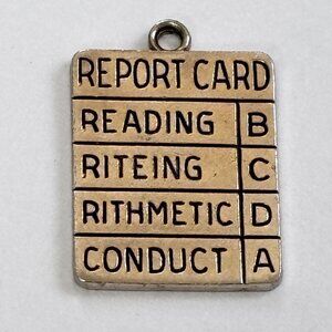 Vintage Wells Sterling Silver Report Card Pendant Charm 925 Teacher School